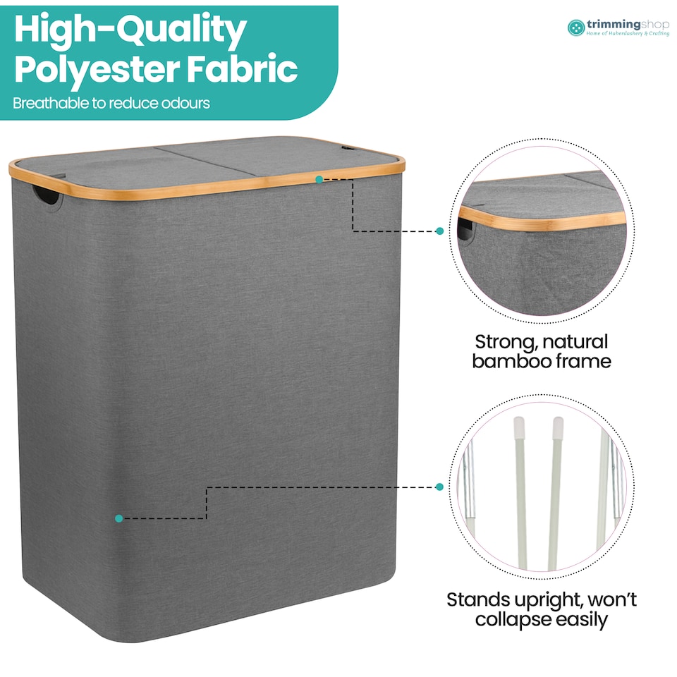 image 1 of 140L Foldable Laundry Basket with Lid, Polyester Clothes Hamper