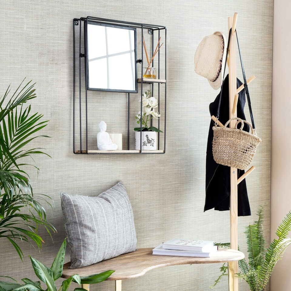 image 1 of Fine Decor FA3721W Jeeves Shelving and Organiser Mirror, Black Black