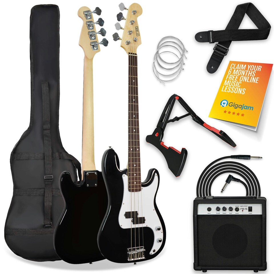 image 1 of 3rd Avenue Electric Bass Guitar Pack with Amp White