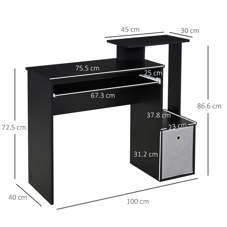 image 1 of HOMCOM Computer Desk with Sliding Keyboard Tray Storage Drawer Shelf Black