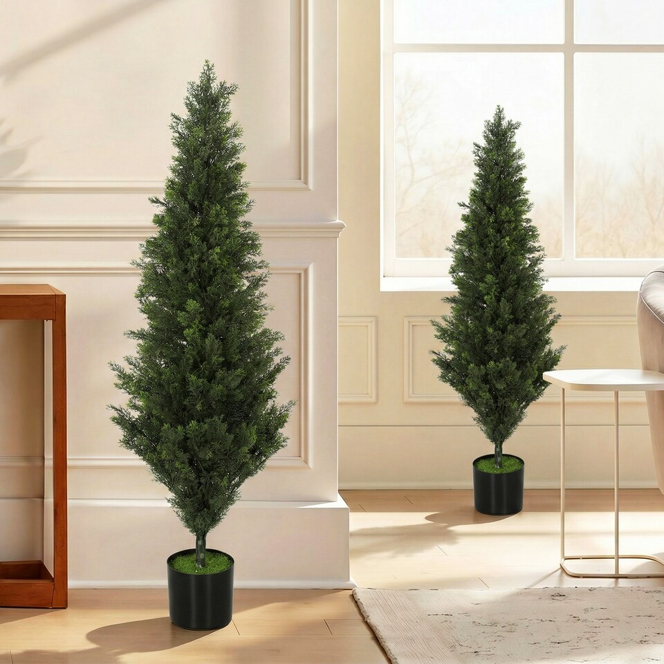 image 1 of HOMCOM Set of 2 Decorative Artificial Plants Cypress in Weighted Pot, 120cm