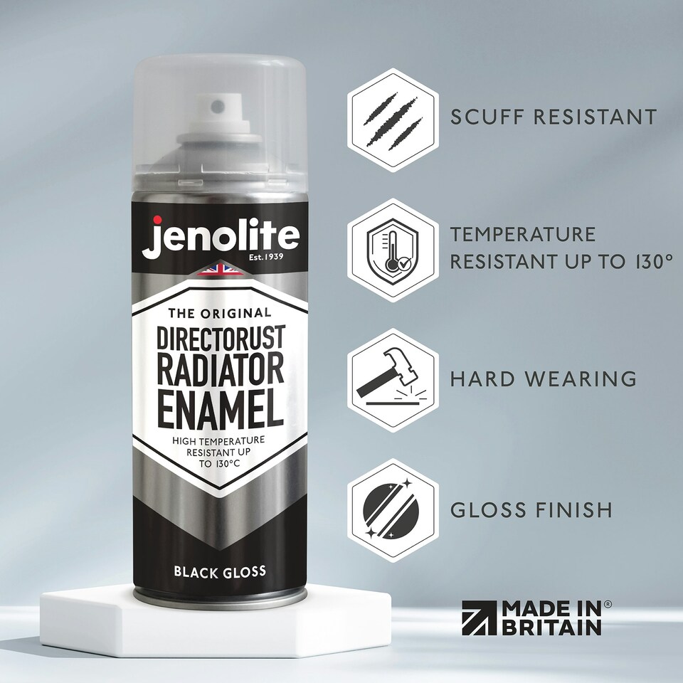 image 1 of Jenolite Directorust Radiator Enamel Paint - Black Gloss - 400ml Spray Can - 3-Pack