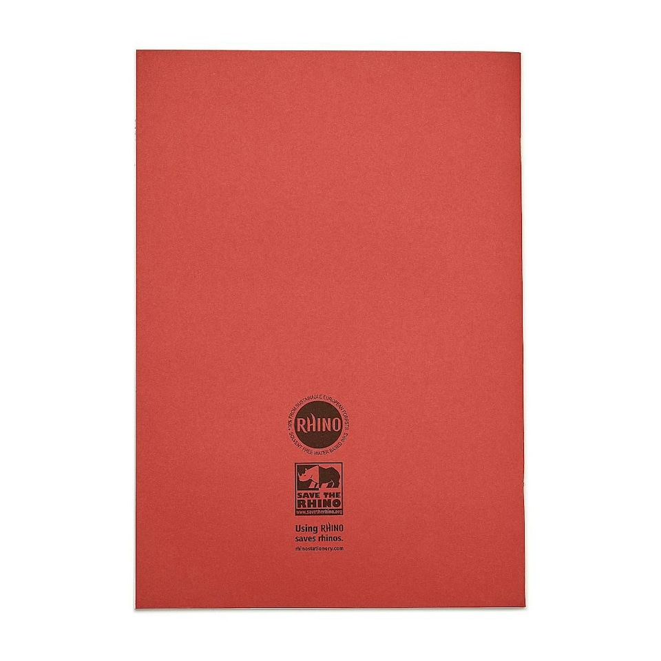 image 1 of Pack of 10 Rhino A4 48 Page Red with Pink Tinted Paper 8mm Lined with Margin Exercise Books