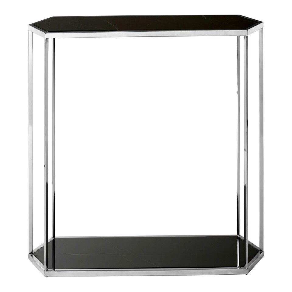 image 1 of Silver Frame Console Table With Black Marble Top,Satinless Steel Hallway Table,Center Table,Spacious Table Silver