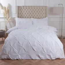 OHS Pinch Pleat Diamond Pintuck Duvet Cover and Pillowcase Set, King - White