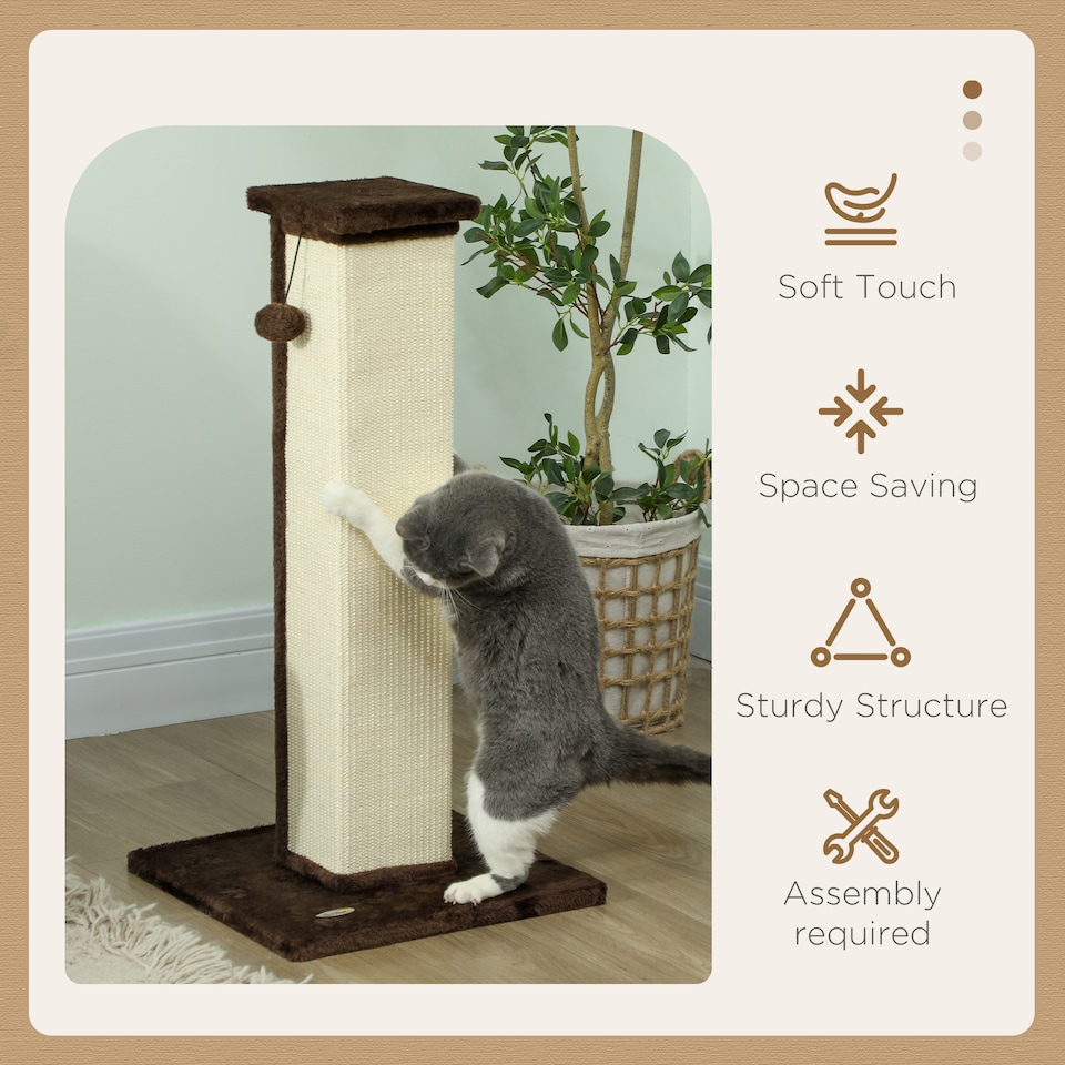 image 1 of PawHut Cat Scratching Post with Vertical Sisal Rope Ball Plush, 81cm