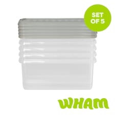Wham Clip 5x 10.5L Rectangular Plastic Storage Boxes with Clip Lock Lids. Ideal for Home, Office, Toys & More - Clear/Stone | Cream | Stone | 5