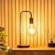 image 1 of ValueLights Bronx Industrial Style Black Metal Curved Stem Bedside Table Lamp Light - Bulb Included
