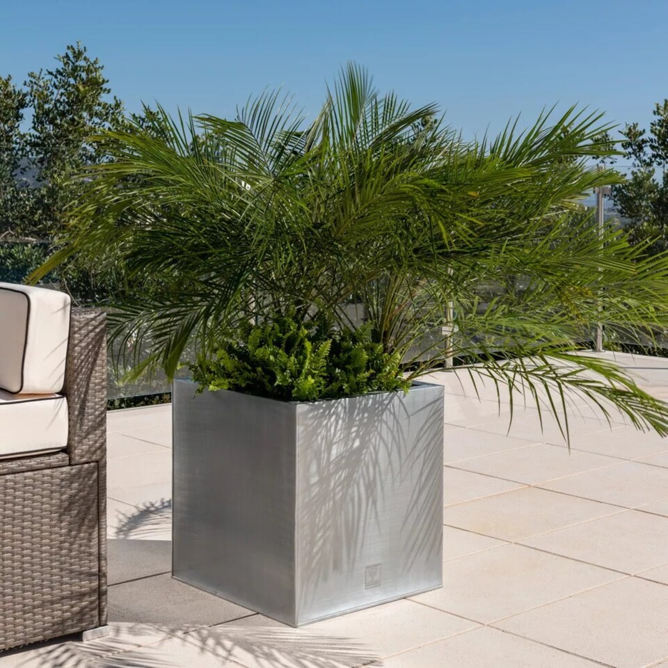 image 1 of Primrose Zinc Galvanised Silver Cube Steel Planter Pot 30cm