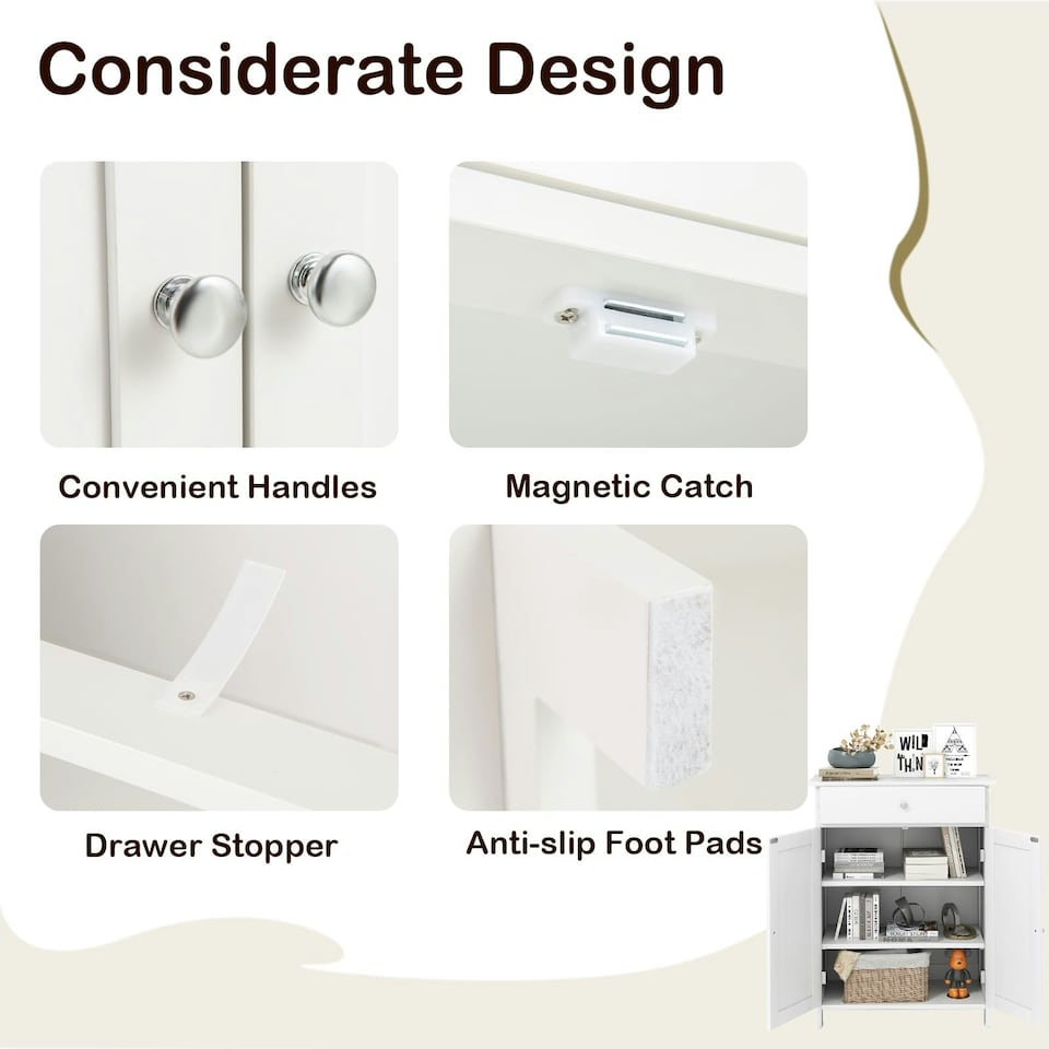 image 1 of COSTWAY Bathroom Floor Cabinet Storage Organizer White White