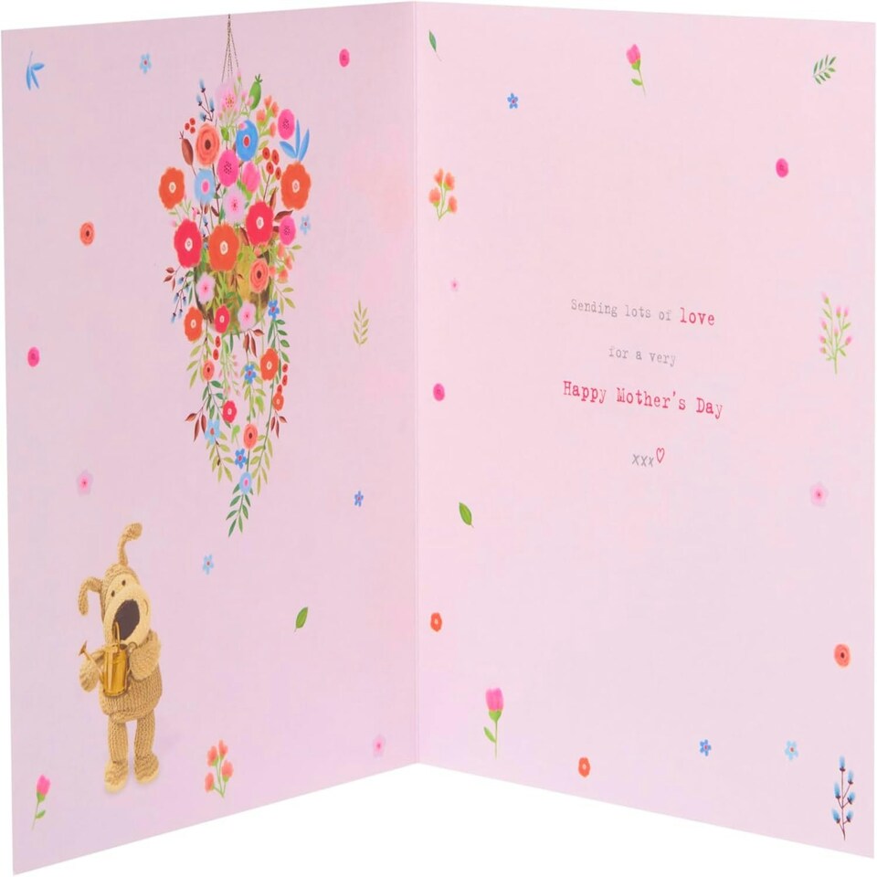 image 1 of Boofle Holding A Watering Can Watering A Hanging Basket Grandma Mother's Day Card