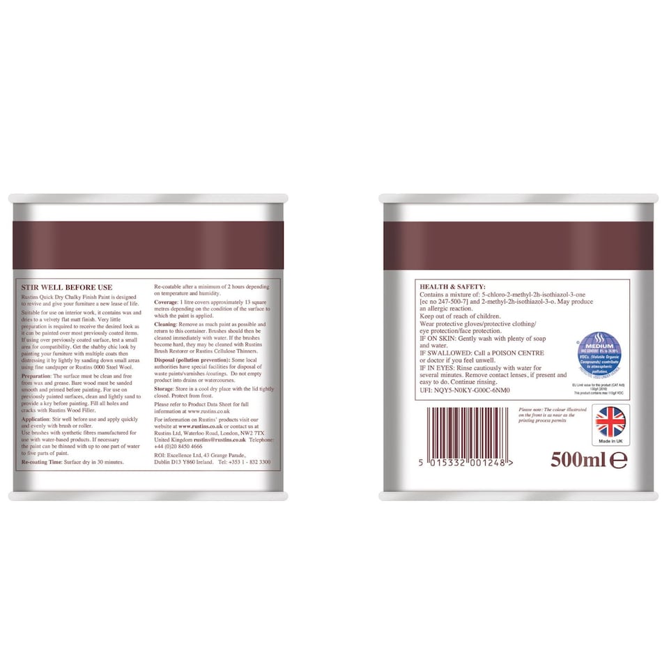 image 1 of Rustins Quick Dry Chalky Finish Paint Portobello Pink 500ml