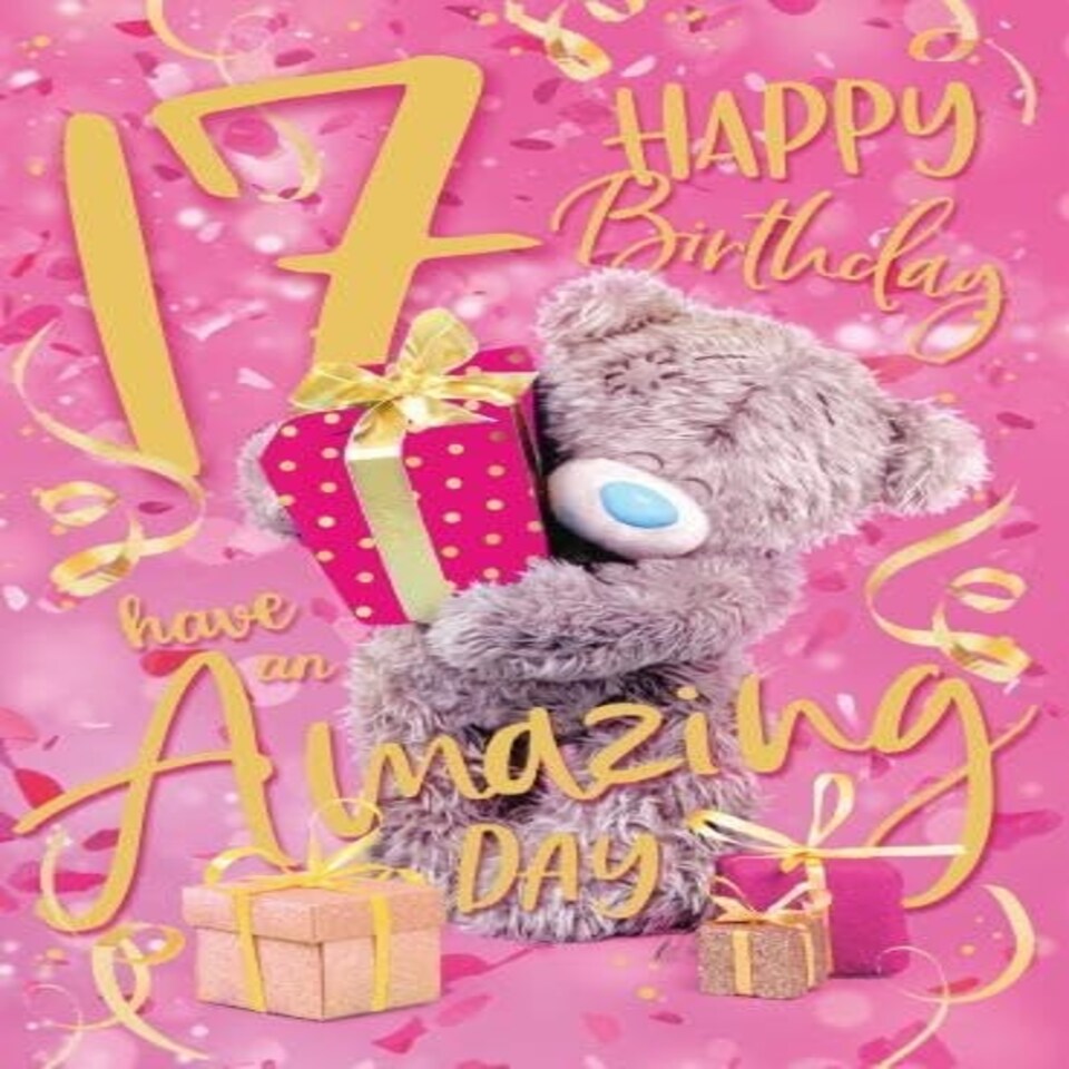 image 1 of Bear Hugging Present 17th Birthday Card