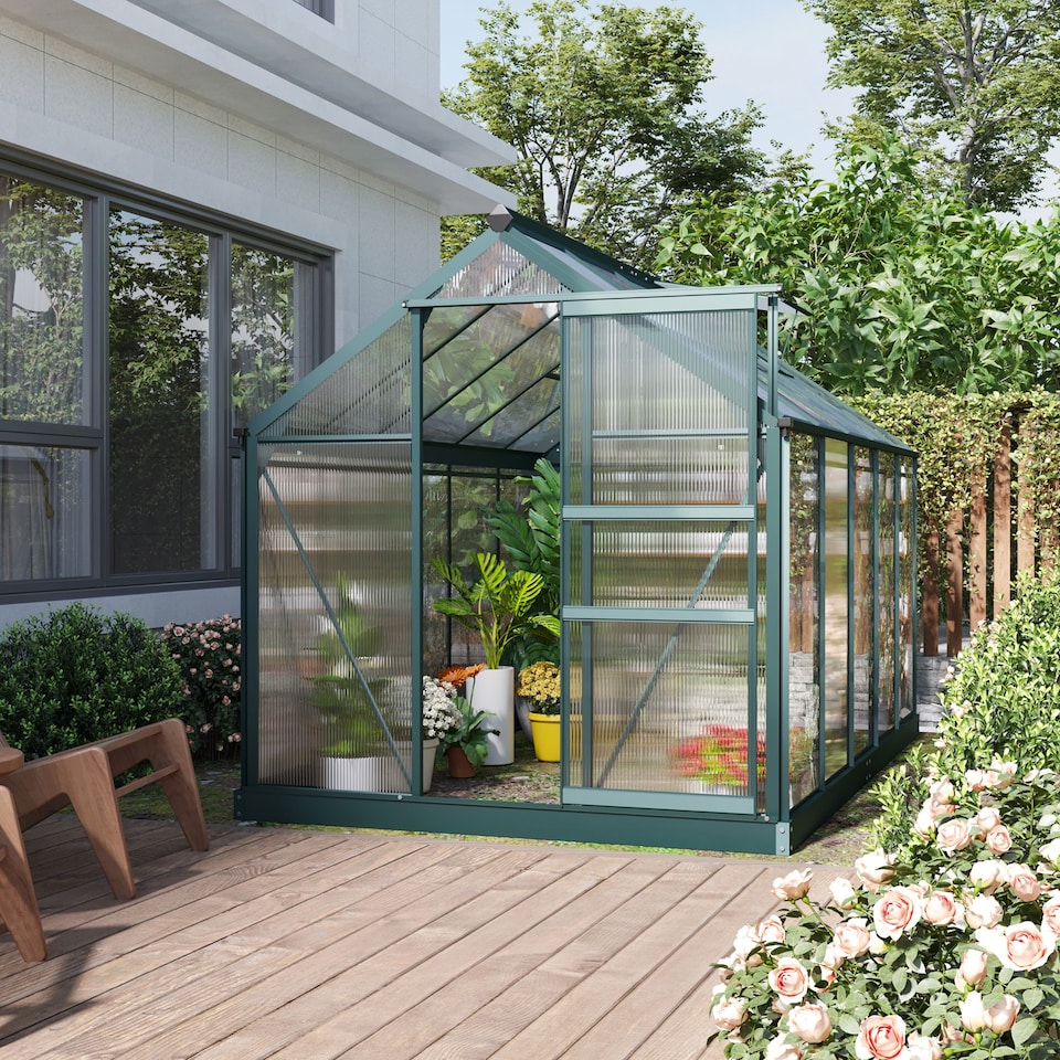 image 1 of Outsunny 6x10ft Walk-In Polycarbonate Greenhouse Plant Grow Galvanized Aluminium