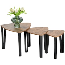 HOMCOM 3 PCs Nesting Table Coffee Table Set MDF Living Room Furniture Walnut | Black
