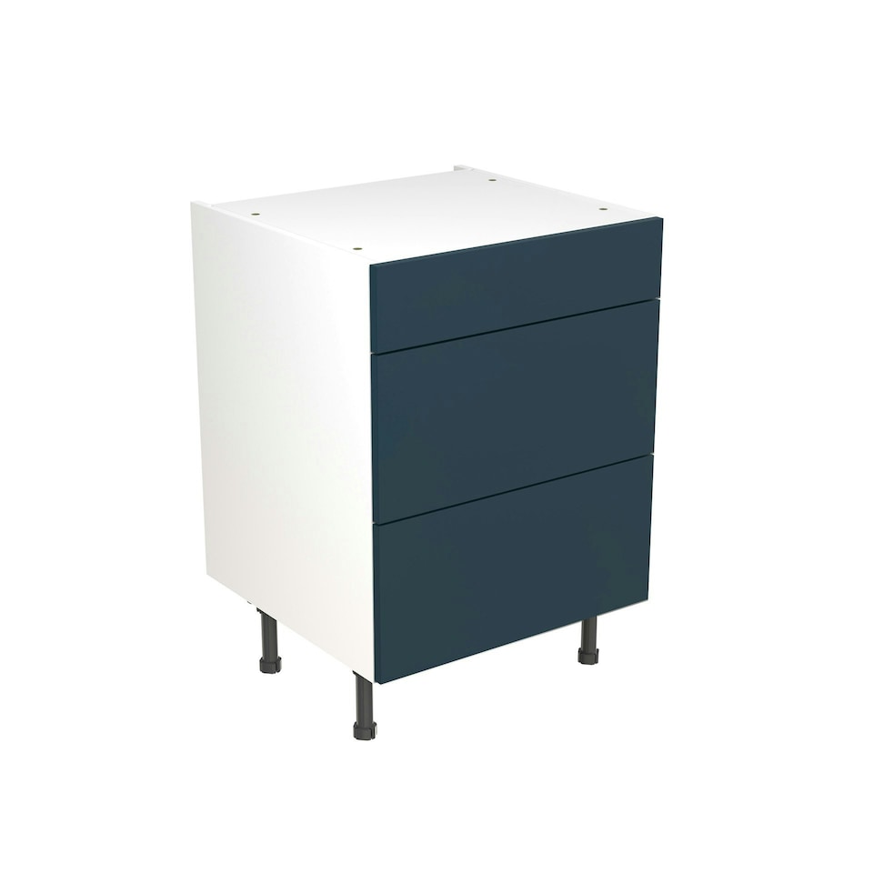 image 1 of 3 Drawer Base Unit 600mm w/ Slab Cabinet Door - Ultra Matt Indigo Blue Blue | Ultra Matt Indigo Blue