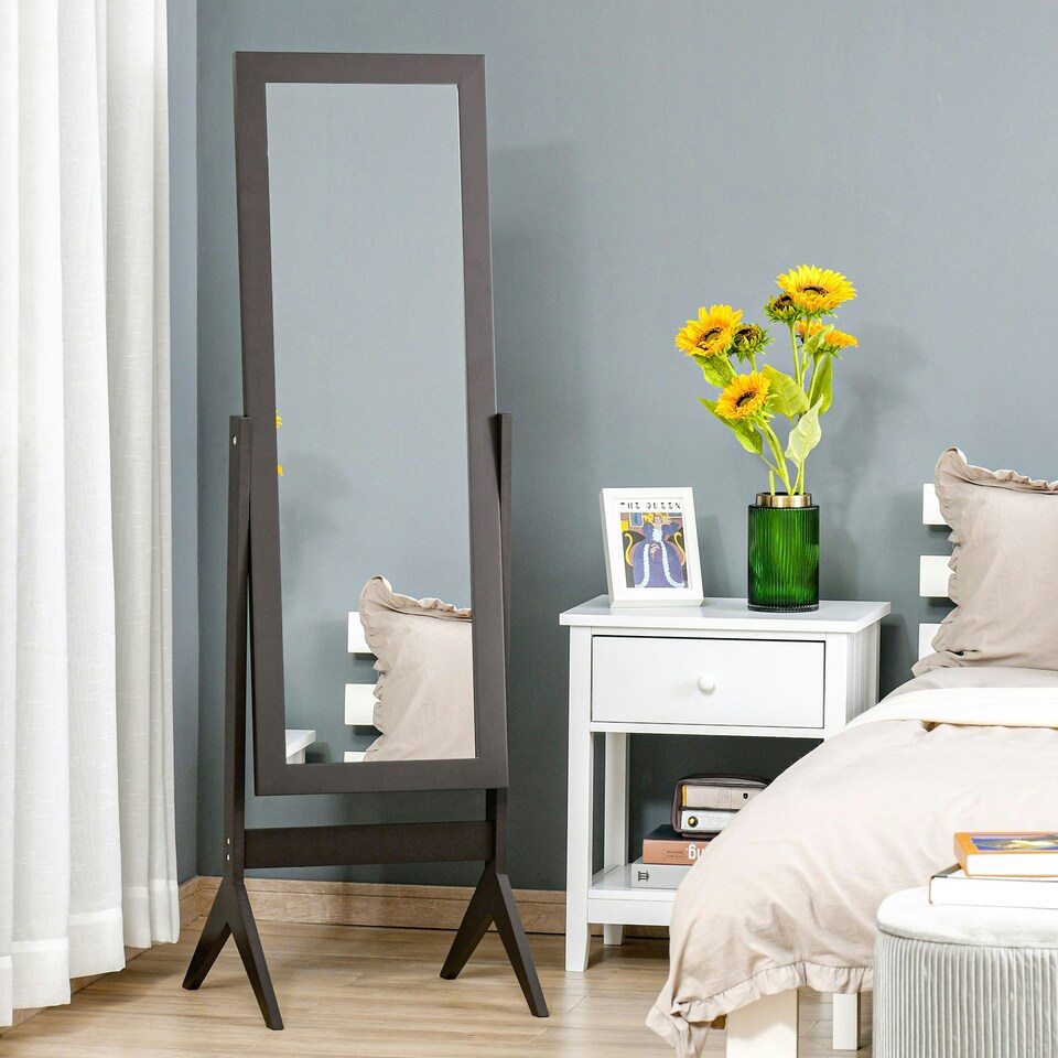 image 1 of HOMCOM Freestanding Dressing Mirror 148x47cm Adjustable Angle Dark Brown Frame