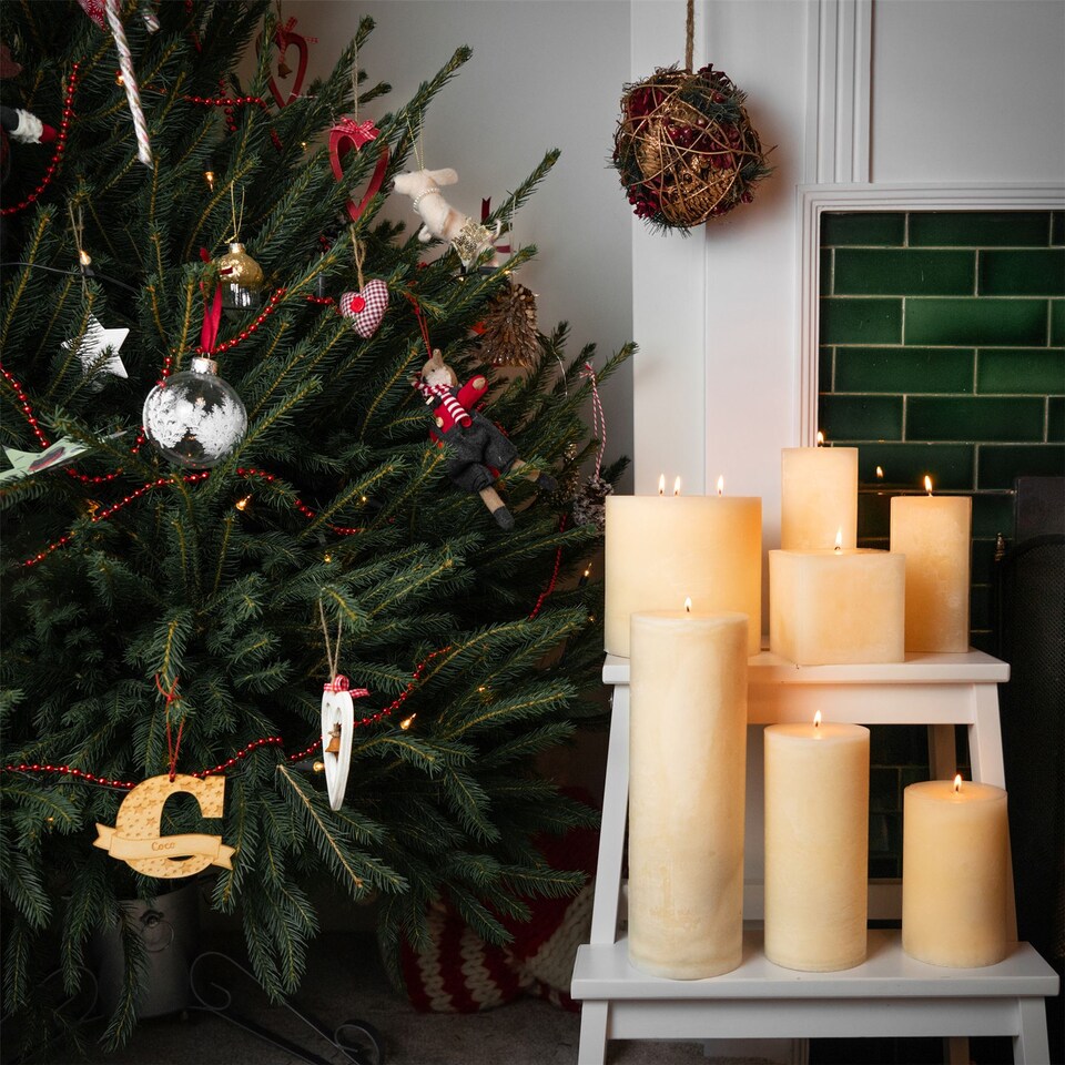 image 1 of Nicola Spring Square Vanilla Pillar Candle - 120 Hours - Cream | Cream | Beige