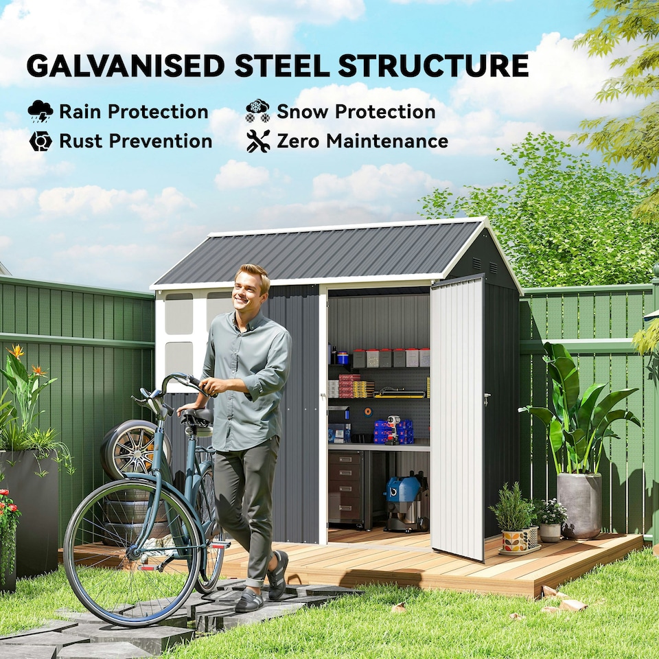 image 1 of Outsunny 7 x 6 ft Metal Garden Shed Outdoor Storage Shed w/ Door, Dark Grey 