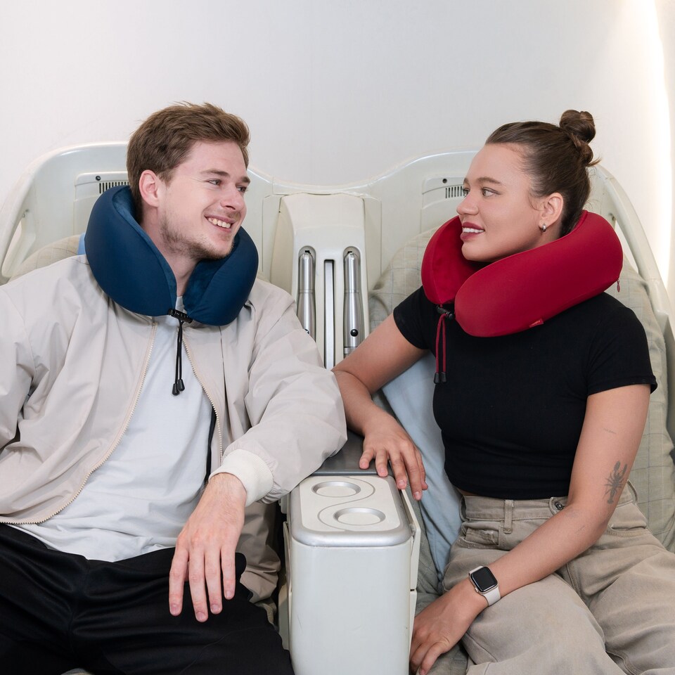 image 1 of CabinZero Classic Travel Pillow, Memory Foam Neck Pillow for Airplane & Travel | Red | MARRAKECH
