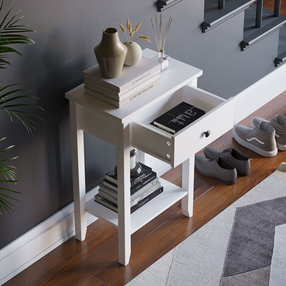 image 1 of Vida Designs Windsor 1 Drawer Console Table With Shelf, White