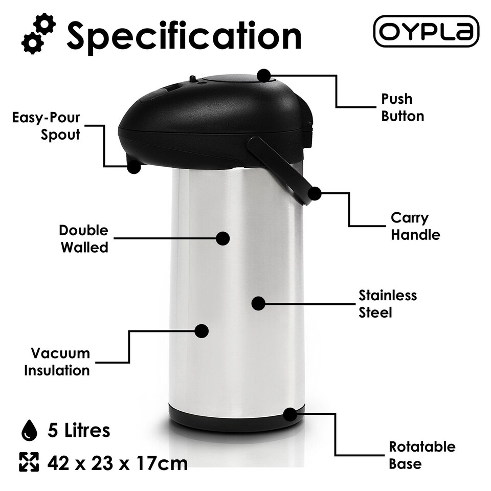 image 1 of 5L Stainless Steel Airpot Insulated Vacuum Thermal Flask Jug