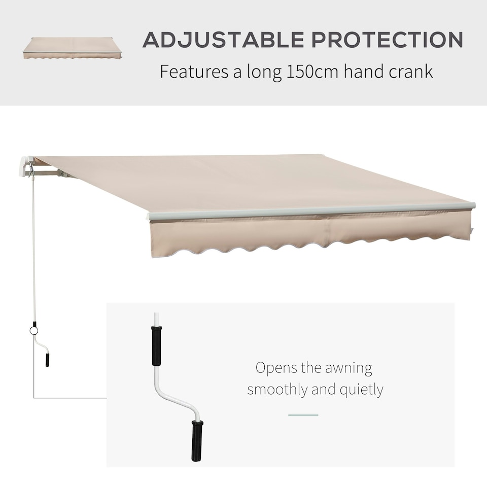 image 1 of Outsunny 4x2.5m Manual Awning Window Door Sun Weather Shade w/ Handle Beige | Cream | 1