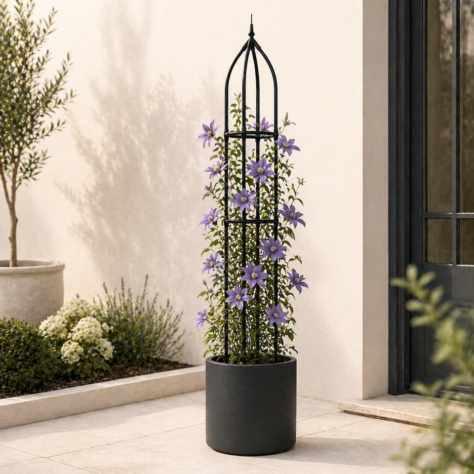 image 1 of Garden Obelisk for Climbing Plants 220cm 7ft - Metal Plant Cage Support Trellis Rose Tower for Flowers, Patio Pots, Shrub, Borders