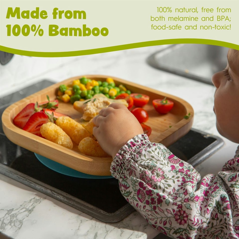 image 1 of Tiny Dining Square Bamboo Suction Plate - Beige Cream