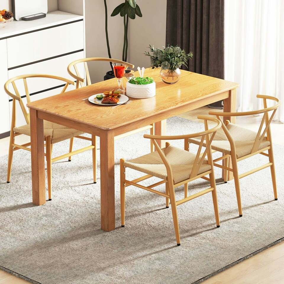 image 1 of COSTWAY Dining Chair Set of 2 Modern Weave Armchairs Yellow