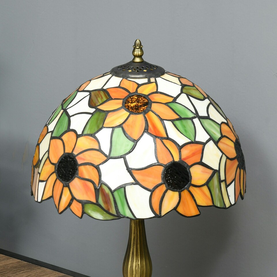 image 1 of HOMCOM Stained Glass Table Lamp, Handmade Antique Bedside Lamp