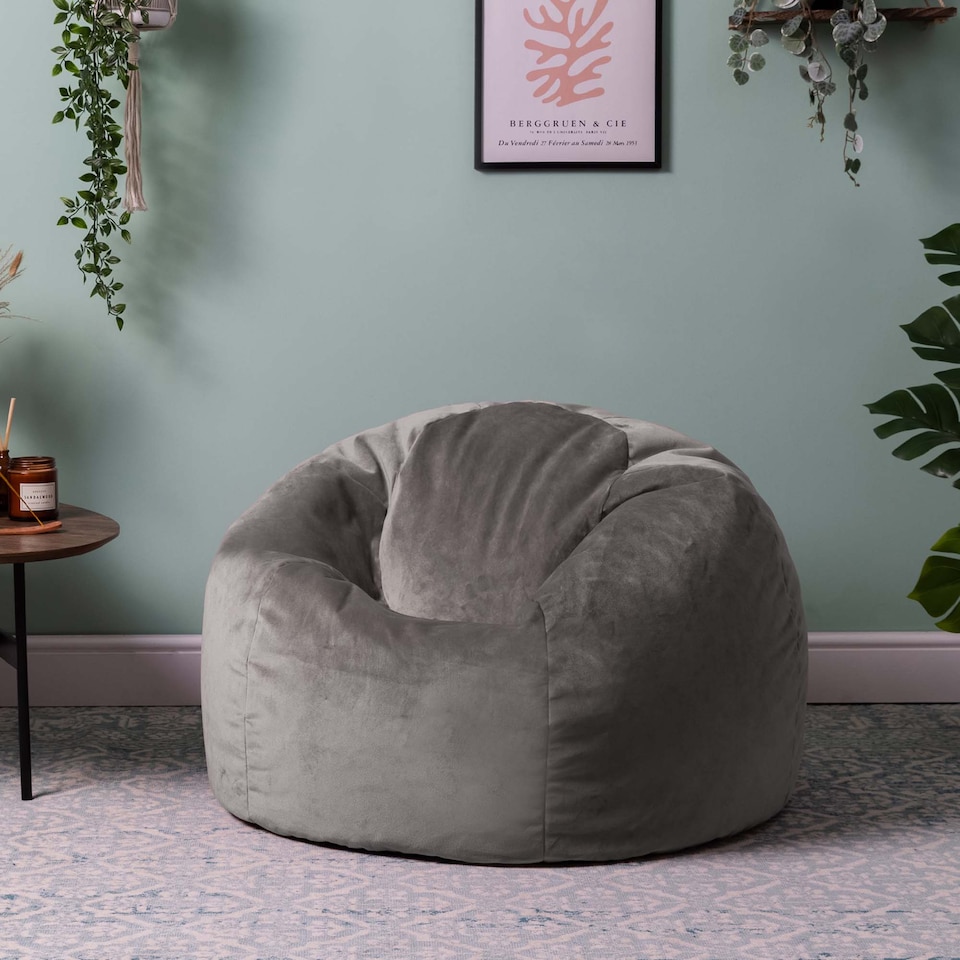image 1 of Kingston Classic Velvet Bean Bag Chair Charcoal Grey Bean Bags | Grey | Charcoal Grey | 1