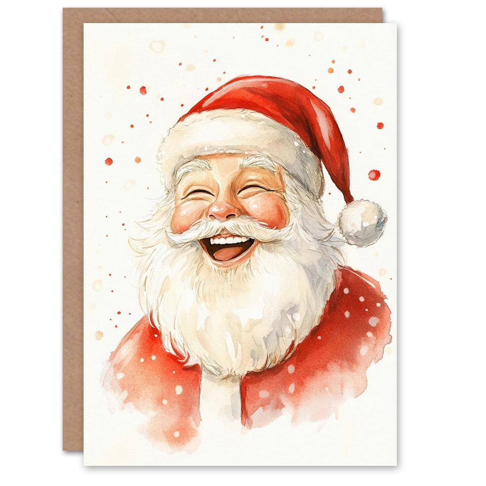 image 1 of Laughing Santa Claus Portrait Blank For Him Or Her Art Xmas Festive Christmas Card