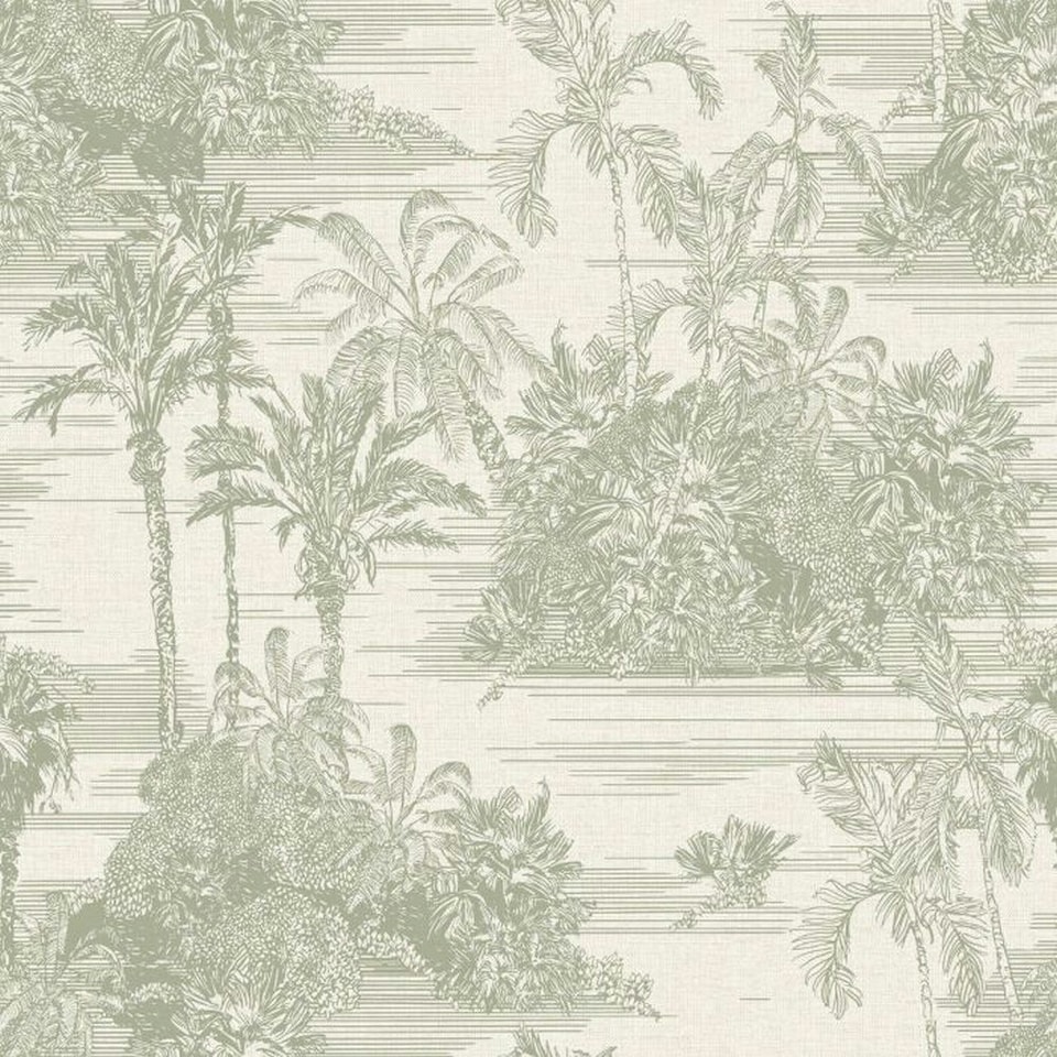 image 1 of Muriva Eden Collection Tropical Toile Wallpaper - Olive - 10m x 53cm