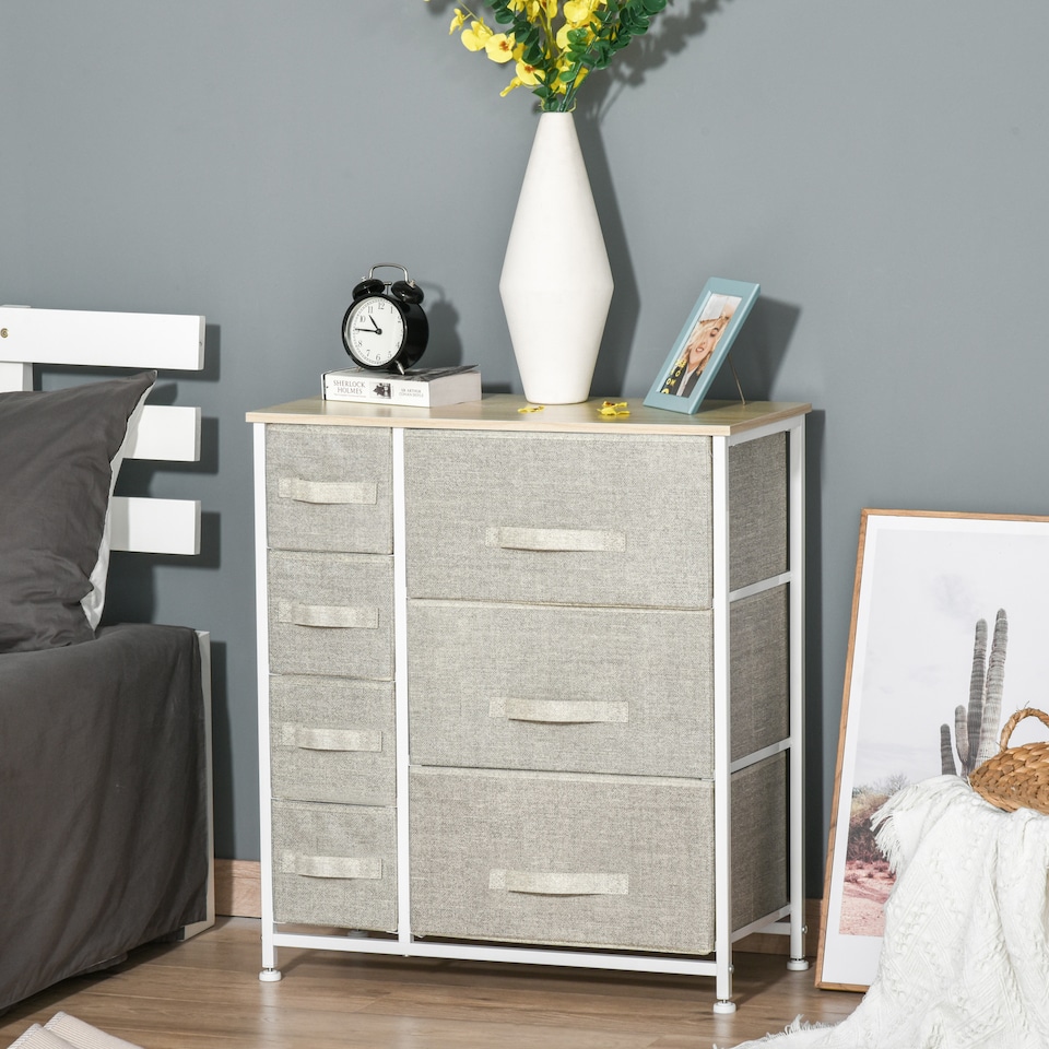 image 1 of HOMCOM Chest of Drawers with 7 Drawers, Fabric Drawers with Large Storage Space, Drawers Dresser with Metal Frame, Adjustable Feet for Bedroom Living Room, Light Grey