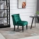 image 2 of HOMCOM Velvet Accent Chair Tufted Wingback Chair w/ Rubber Wood Legs Dark Green