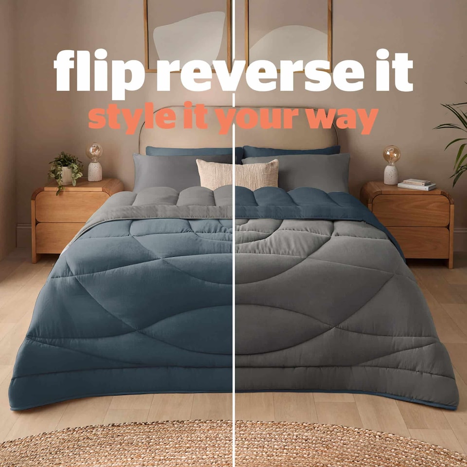 image 1 of Silentnight Coverless Duvet and Pillowcase Set, Washed Effect, Reversible - Blue Charcoal | Blue | Charcoal Reverse