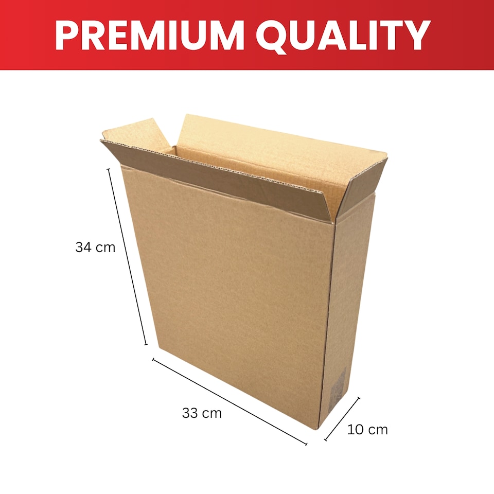 image 1 of Pack of 10 Cardboard Packing Boxes 33x10x34cm - 3mm Corrugated Flute | Brown