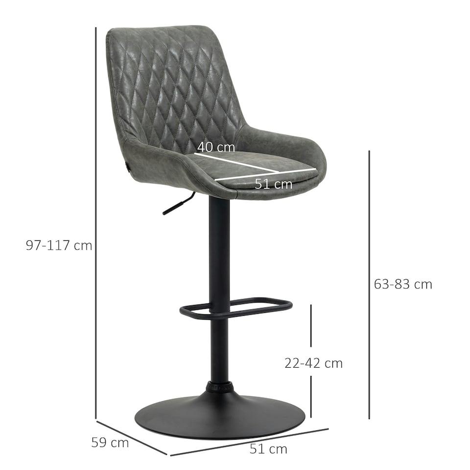 image 1 of HOMCOM Adjustable 360 Degree Swivel Bar Stools, Set of 2 Bar Chairs, Grey