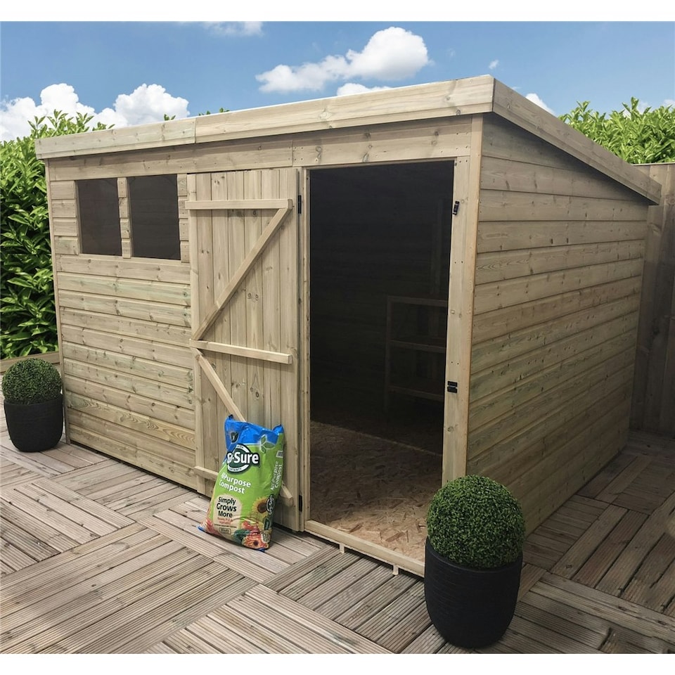 image 1 of 10 x 8 Garden Shed Pressure Treated T&G PENT Wooden Garden Shed - 3 Windows + Single Door (10' x 8' / 10ft x 8ft) (10x8)