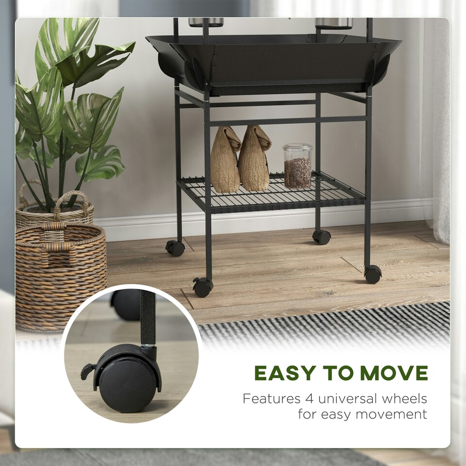 image 1 of PawHut Bird Table with Wheels, for Indoor, Outdoor, Small Parrot - Dark Grey