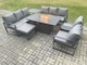 image 2 of Fimous Aluminium Outdoor Garden Furniture Set Patio Lounge Sofa Gas Fire Pit Dining Table Set with Big Footstool Side Table Dark Grey