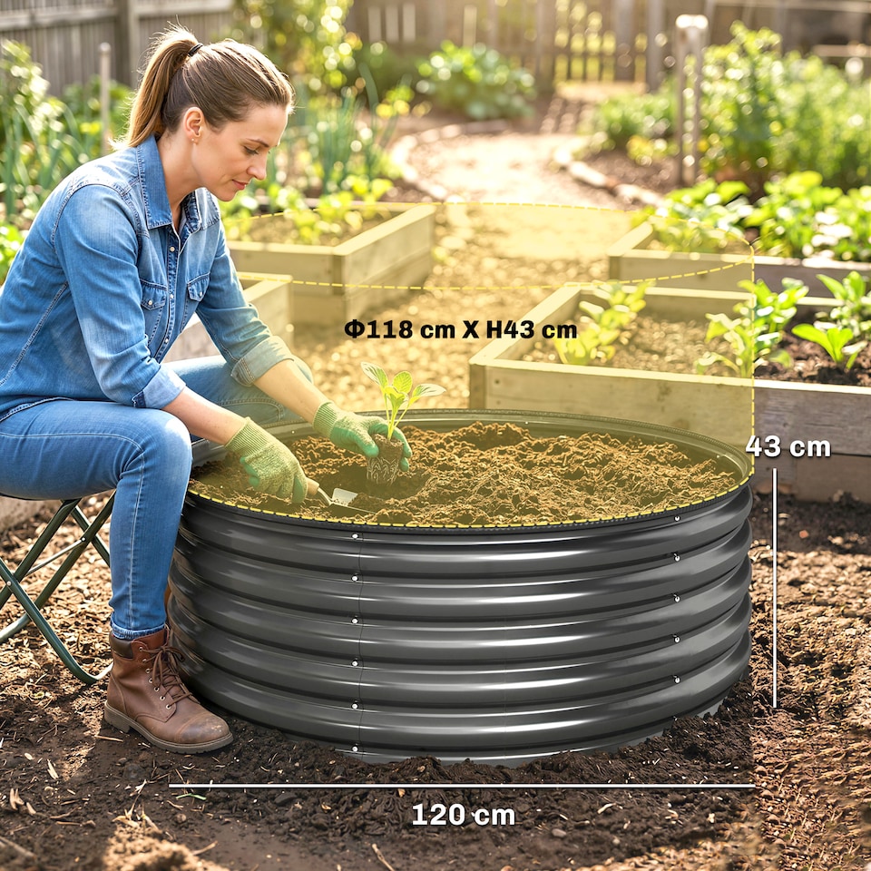 image 1 of Outsunny Galvanised Planter with Gloves, 120 x 120 x 43cm, Dark Grey | Grey | Dark Grey