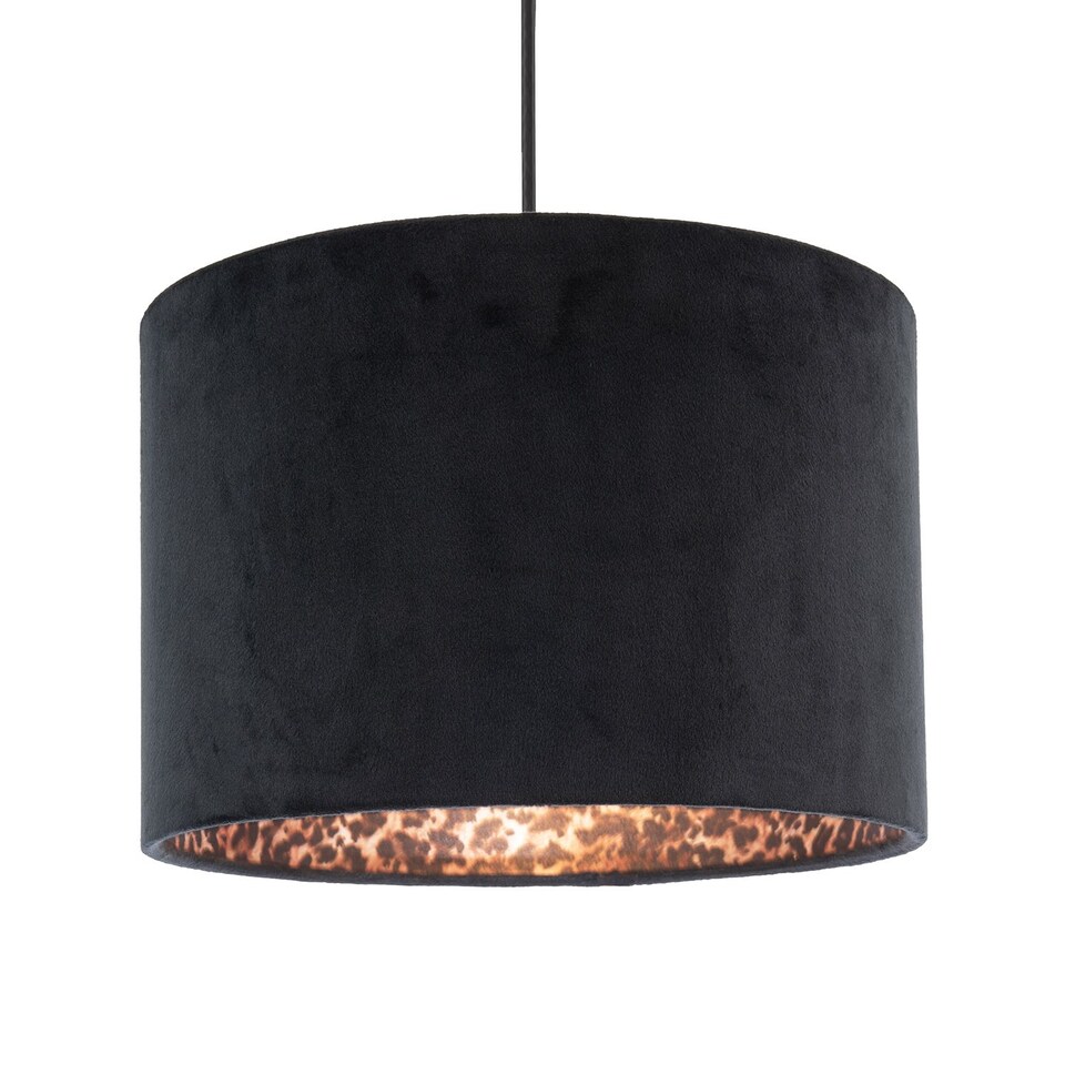 image 1 of Black Velvet Lamp Shade with Inner Leopard Print Satin Shimmer Lining | Black | Black | 1