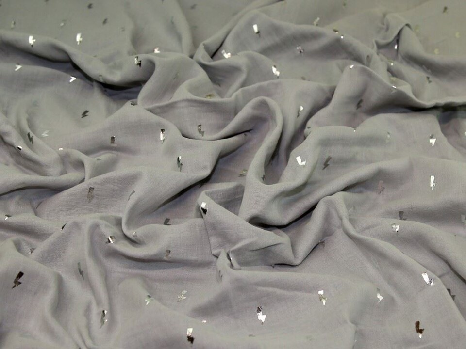 Grey Foil Cotton Double Gauze Fabric for Dressmaking, 135cm / 53" Wide - per metre
