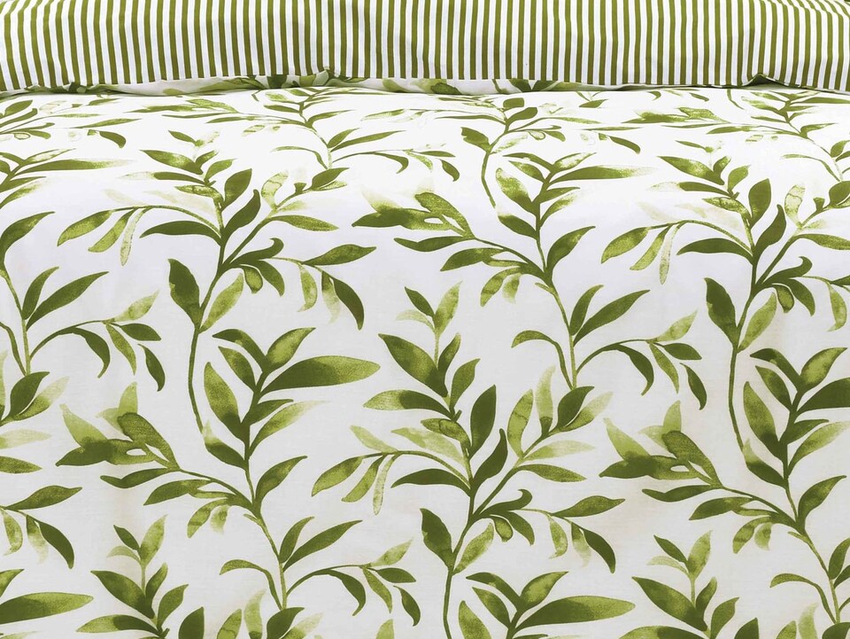 image 1 of Homes Linen Ellie Green Leaf Floral Duvet Cover Set Reversible Printed Quilt Cover Luxury Easy Care Bedding Set | Green | Double