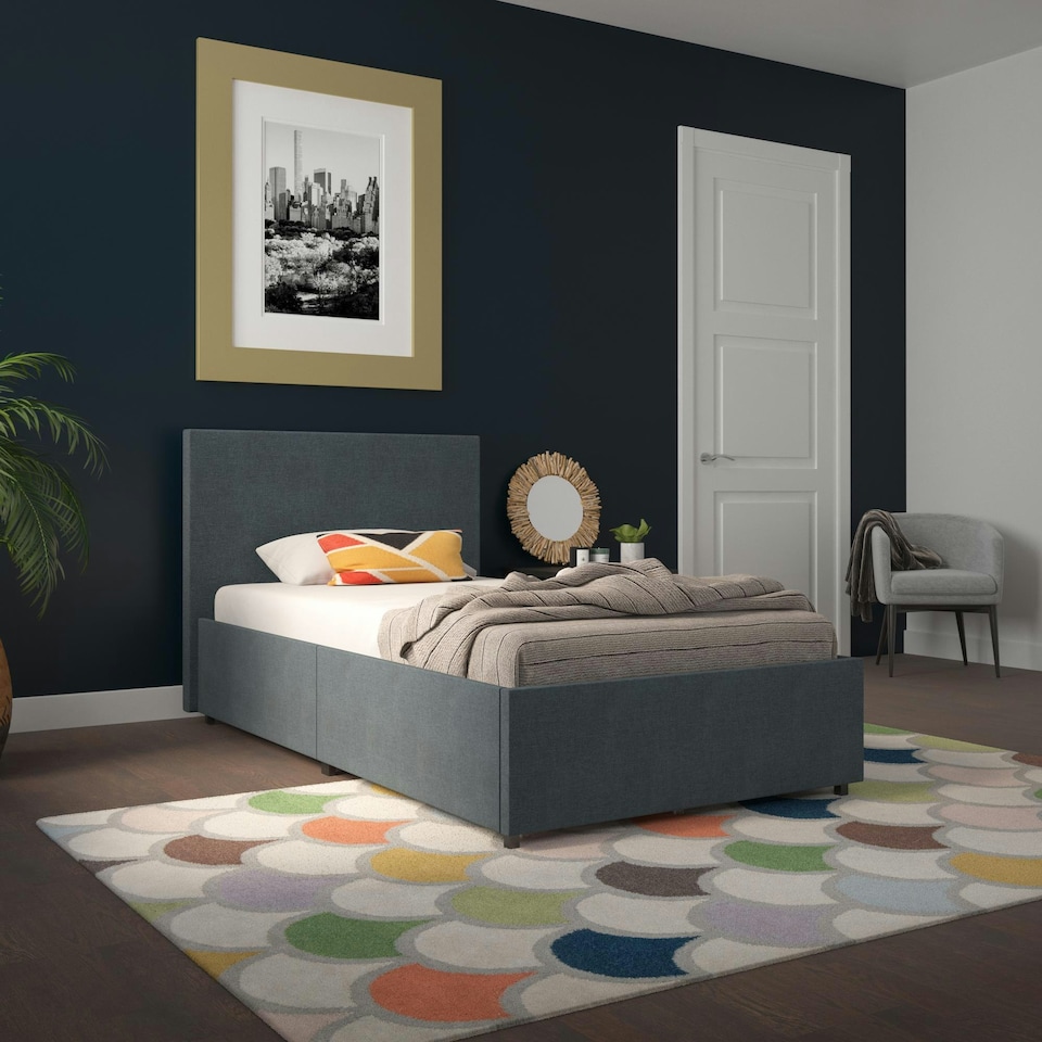 image 1 of Kelly Bed with Storage Fabric Navy, Single