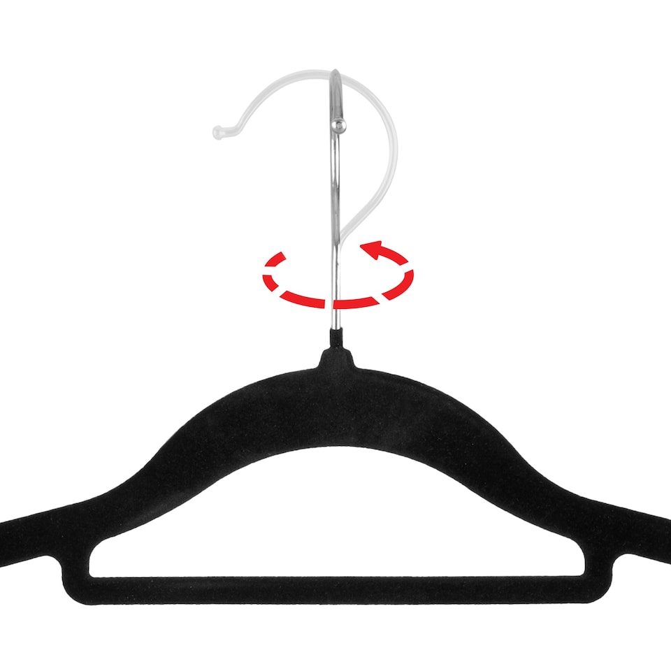 image 1 of Gr8 Home Pack of 20 Black Non Slip Flocked Velvet Coat Hangers Space Saving Trouser Bar