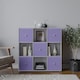 image 2 of 9 Cube Wooden Bookcase Shelving Unit with 5 Collapsible Fabric Drawers | Multi | Grey & Lilac | 1