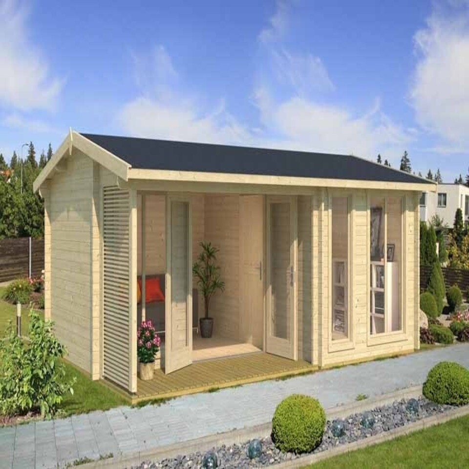 image 1 of Montrose 44-Log Cabin, Wooden Garden Room, Timber Summerhouse, Home Office - L615 x W429.7 x H250.8 cm Brown